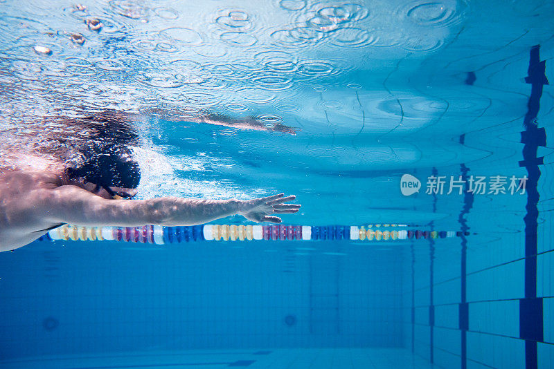 Male swimmer swimming underwater in a pool